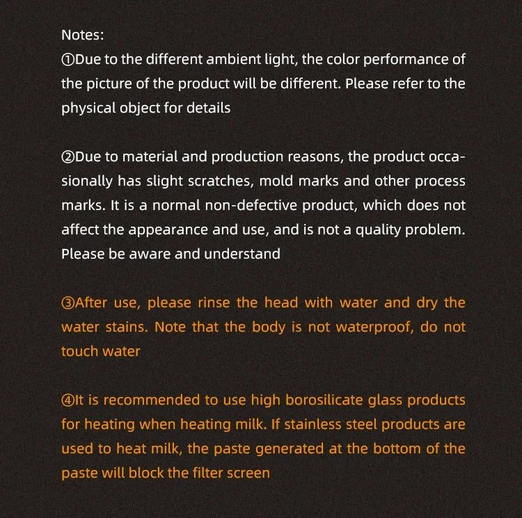 Informational text on a dark background detailing care instructions for a product, including cleaning and usage advice.