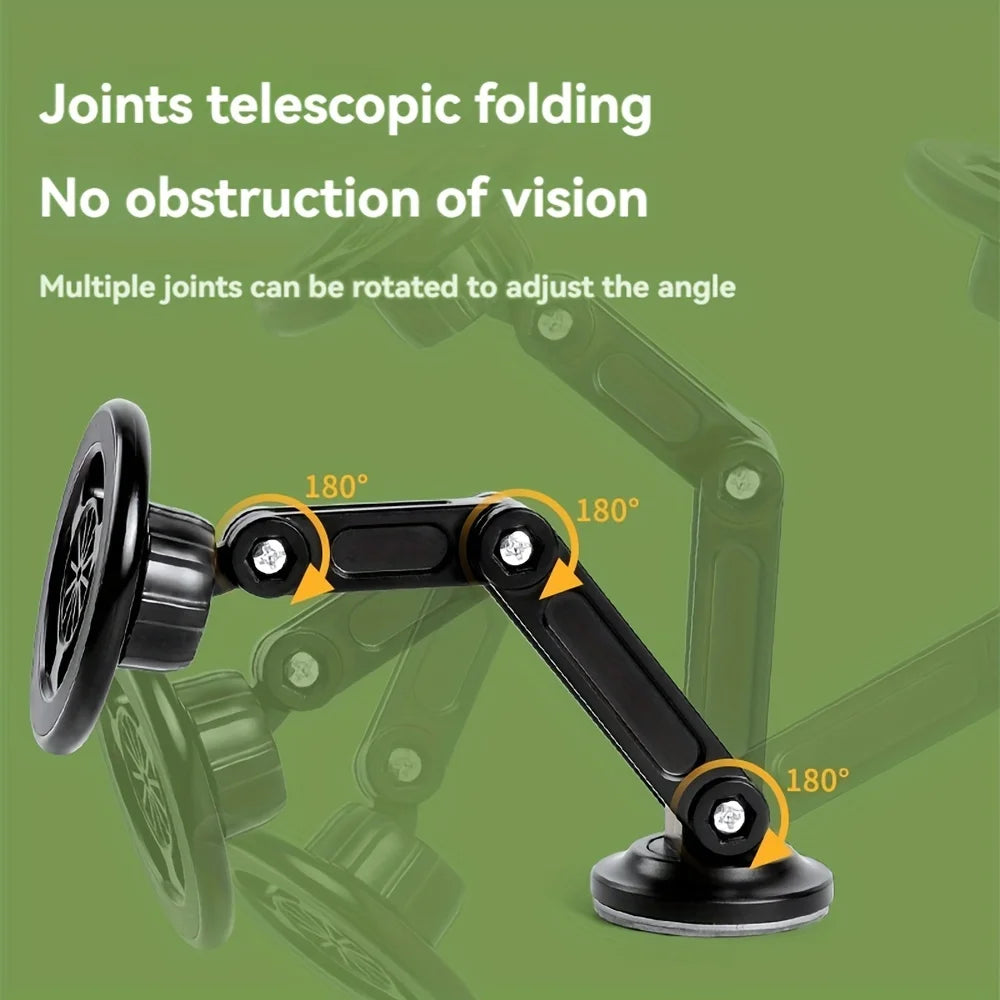 Black telescopic phone mount with multiple 180-degree adjustable joints for flexible viewing angles.
