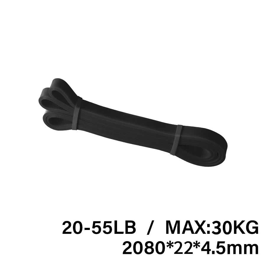 Black rubber resistance band loop on a white background, marked 20-55lb / 30kg and 2080x22x4.5mm.