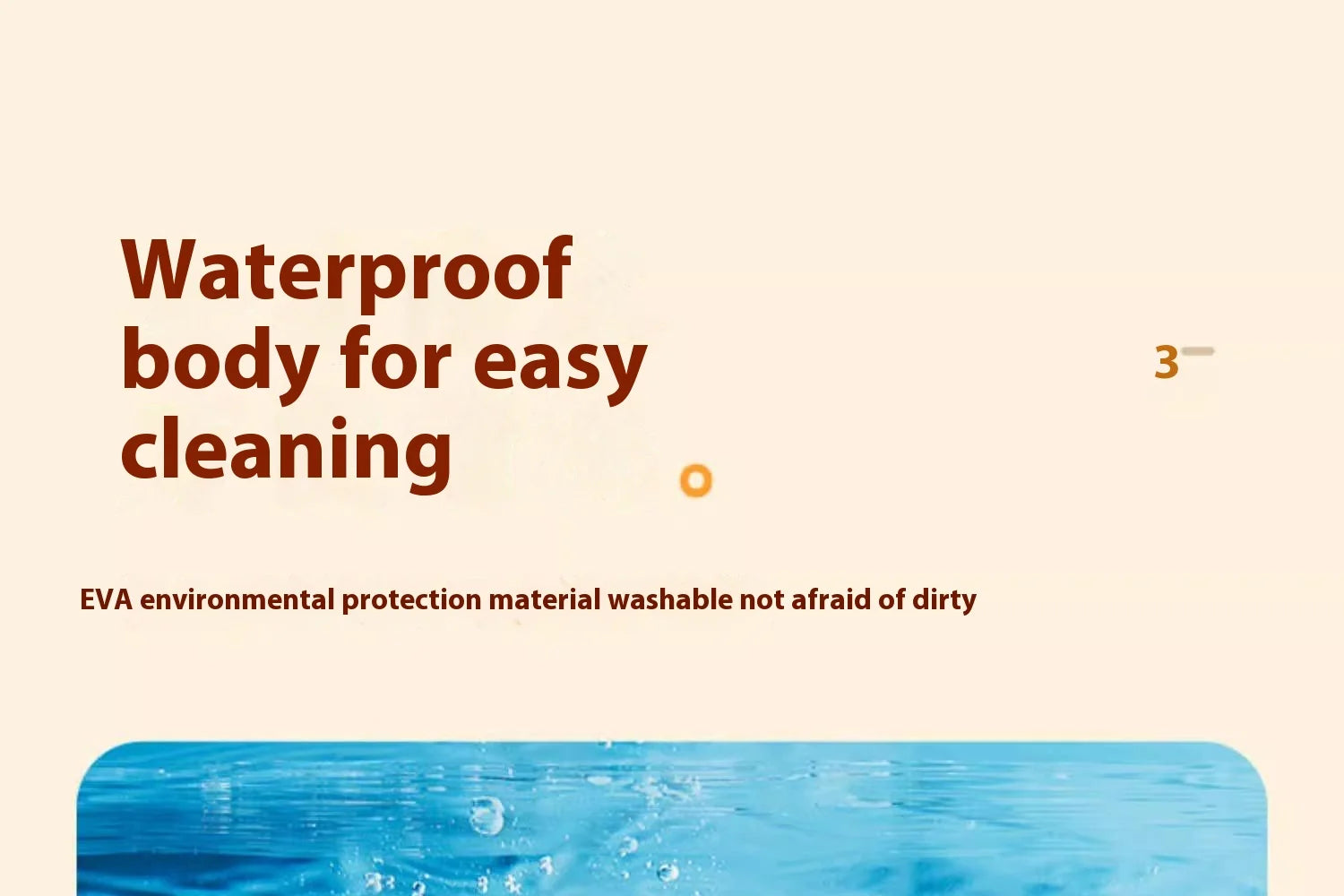 A durable, waterproof EVA cat litter mat shown against a water-themed background to highlight easy, washable cleaning.