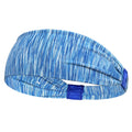 Blue marl sports headband with a gathered front and a solid blue elastic band detail at the back.