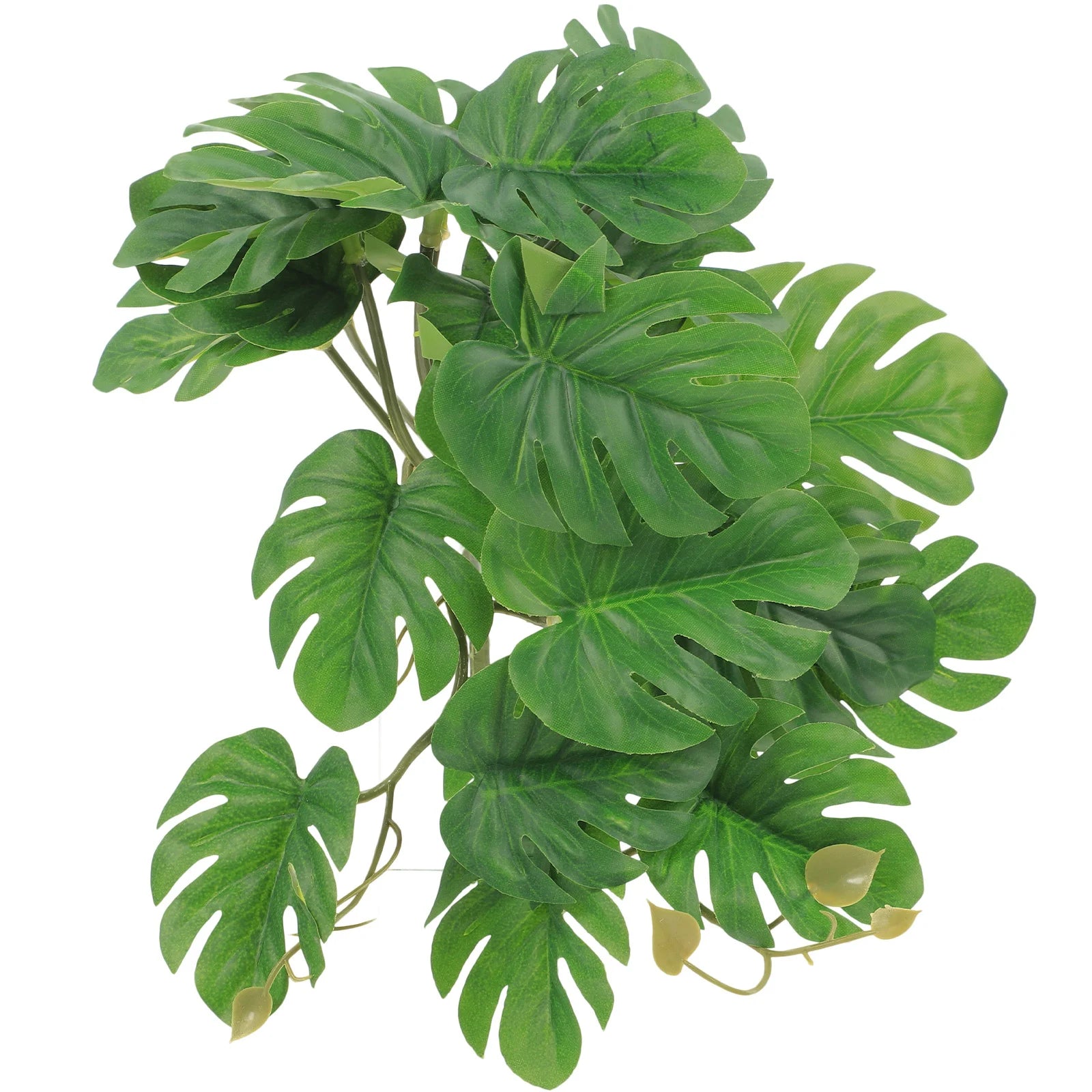 Artificial monstera plant with large, split green leaves for reptile terrariums or aquarium landscaping.