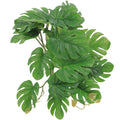 Artificial green monstera plant with split leaves for reptile terrariums or fish tank decoration.