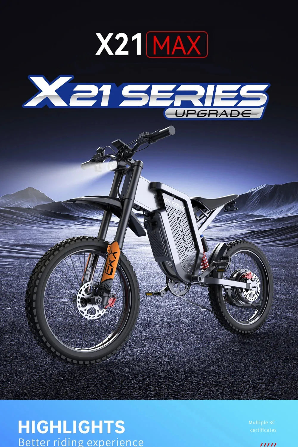 EKX X21 3000W Brushless Gearless Motor, 60V 30Ah Battery, 85km/h