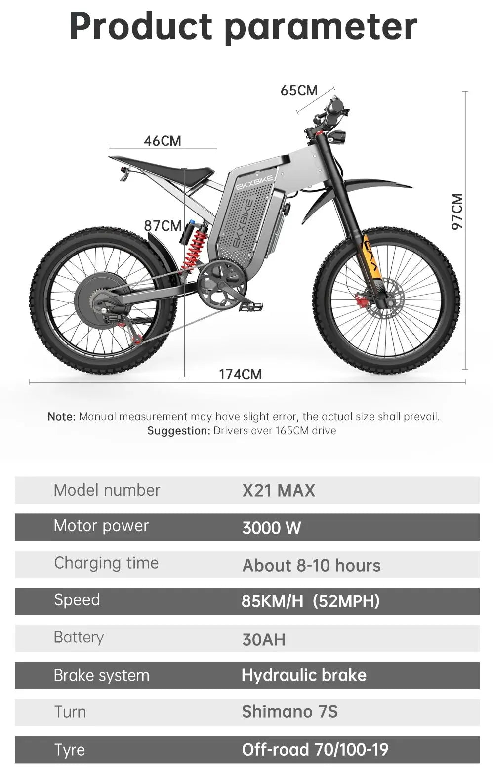 EKX X21 3000W Brushless Gearless Motor, 60V 30Ah Battery, 85km/h