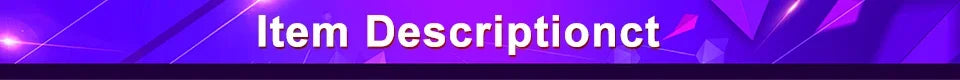 A purple banner with the words "Item Description" in white text, set against a geometric, light-streaked background.
