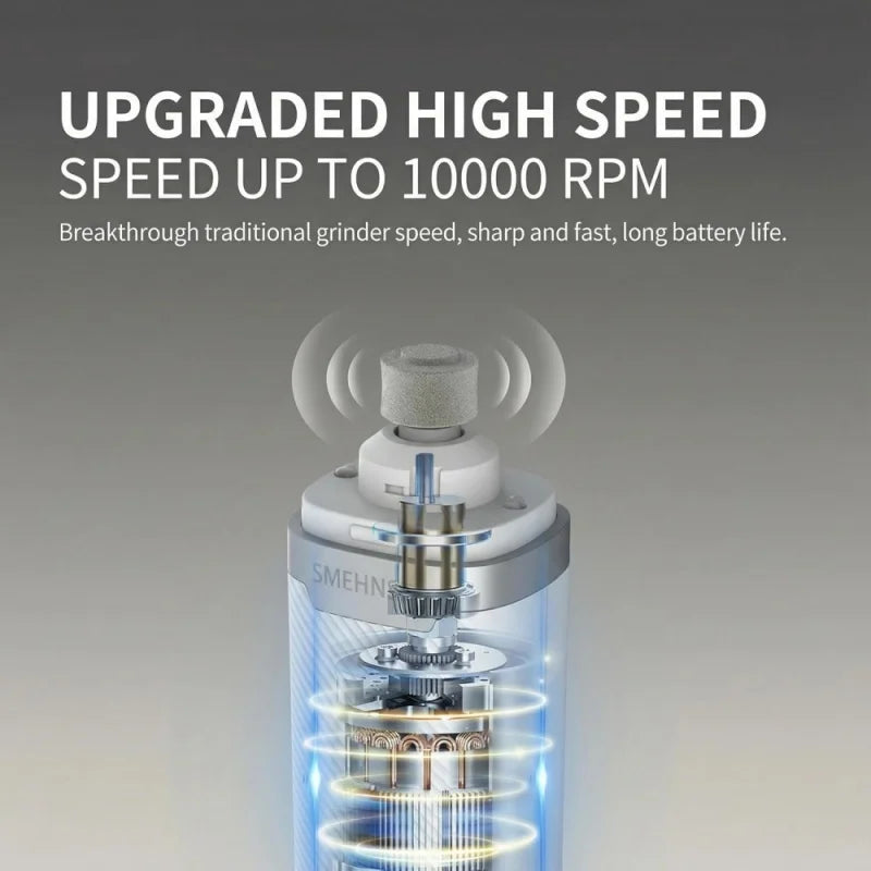 White electric pet nail grinder with a transparent body showing the powerful internal motor and grinding head.