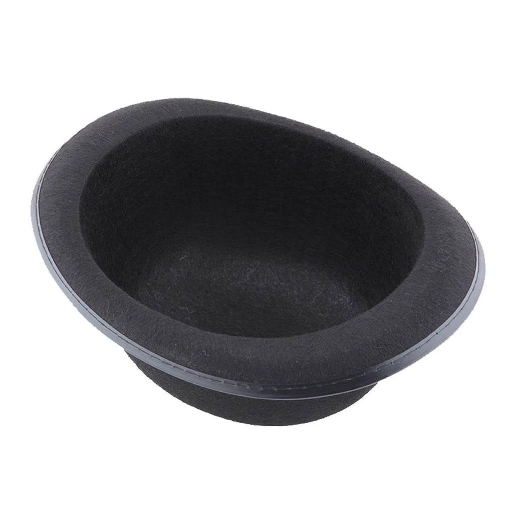 A classic black felt-style fedora hat shown from an elevated angle.