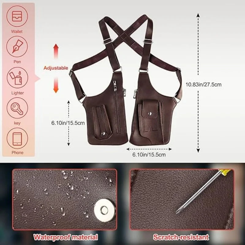 Brown tactical shoulder bag with adjustable straps, multiple pockets, waterproof, scratch-resistant material.