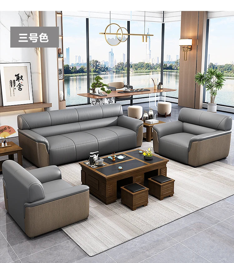 Office Leather Sofa Business Lounge Area - Modern Style Reception Meeting