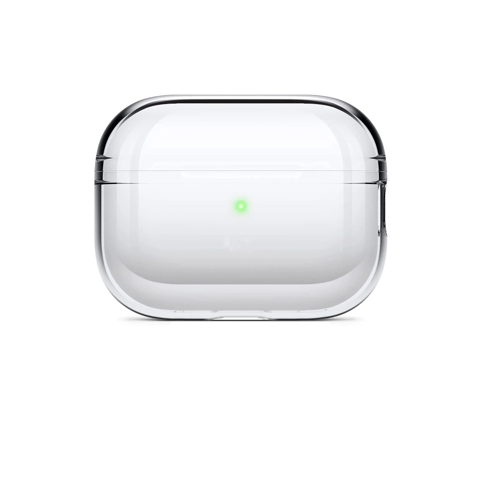 Clear protective case for AirPods Pro, featuring a transparent plastic design with a visible charging status light.