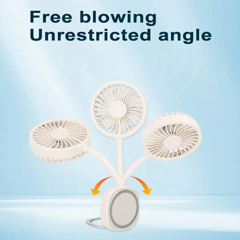 Off-white portable desk fan with a flexible, multi-angle adjustable neck for customizable airflow.