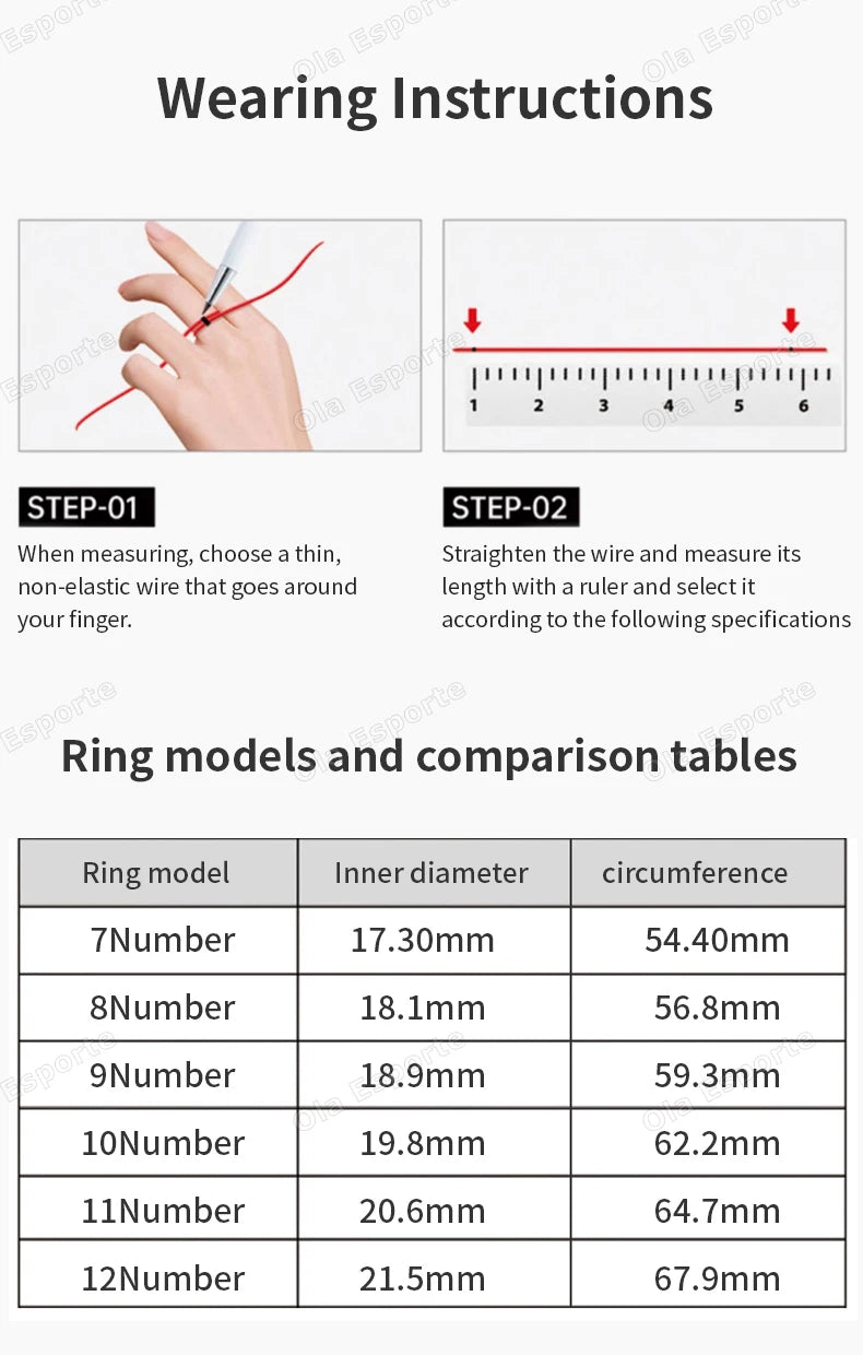 Instructional graphic showing how to measure your finger size for a smart fitness ring using wire and a ruler.