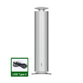 Sleek, cylindrical silver aroma diffuser with a minimalist design, includes a USB Type-C charging cable.