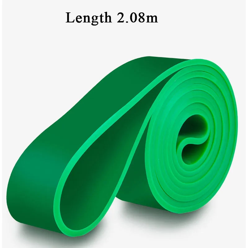 A rolled, bright green resistance band, 2.08m in length, shown against a plain white background.