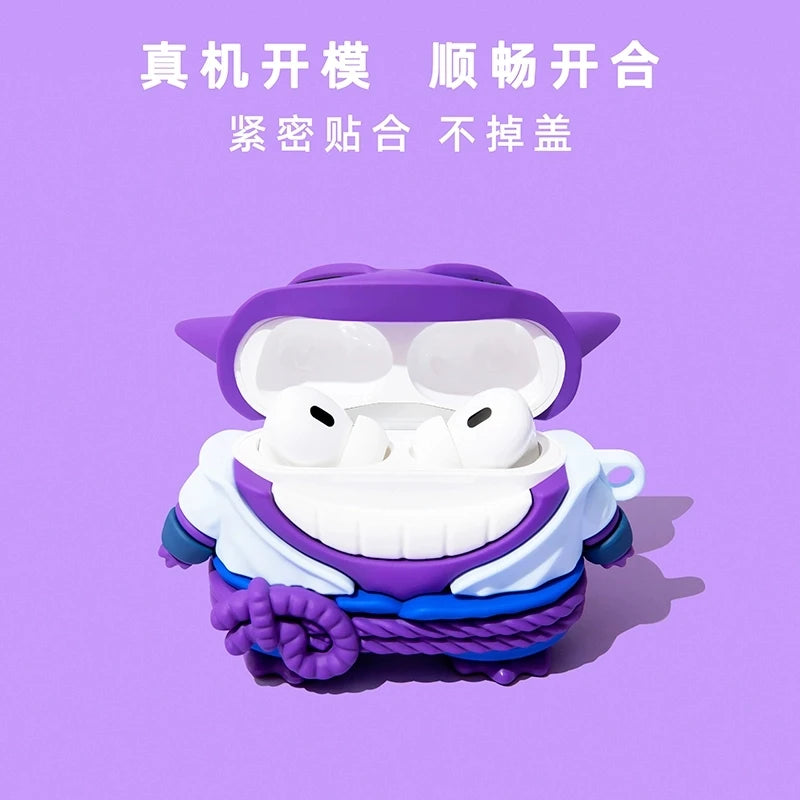 Purple anime-style silicone case for AirPods Pro, featuring a character design on a matching purple background.