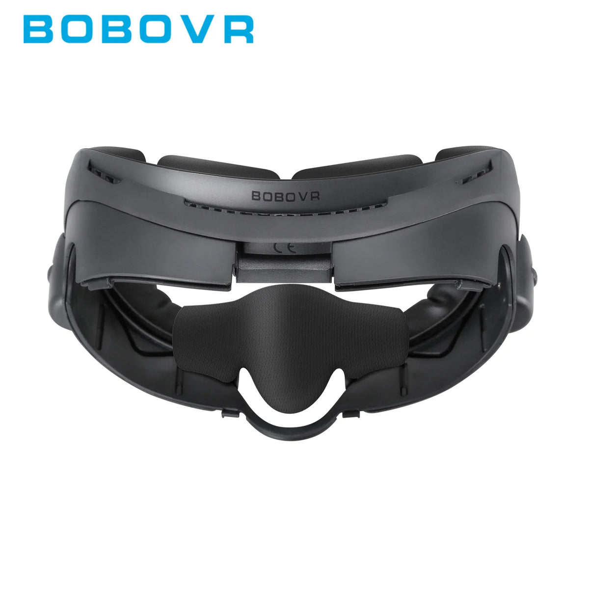 Black BOBOVR F3 facial interface with ventilation slots, cushioned face pad, and nose guard for VR headsets.