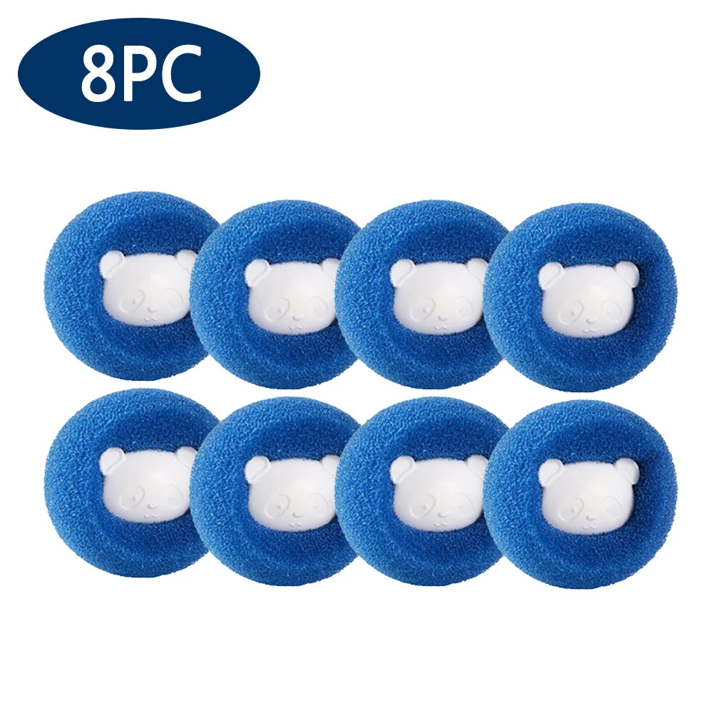 Set of eight blue laundry hair catcher sponges featuring a white bear-shaped centre.