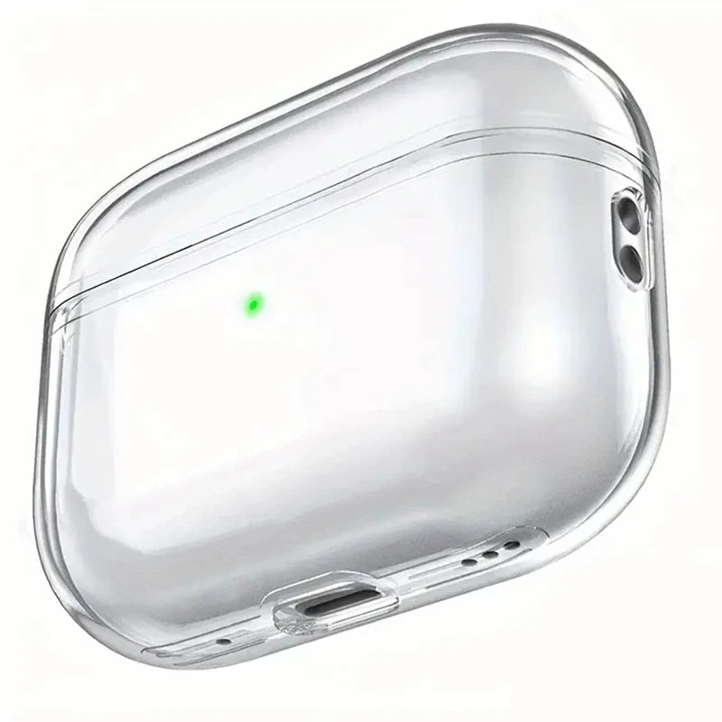 Clear silicone case for Apple AirPods Pro with a visible green charging light.