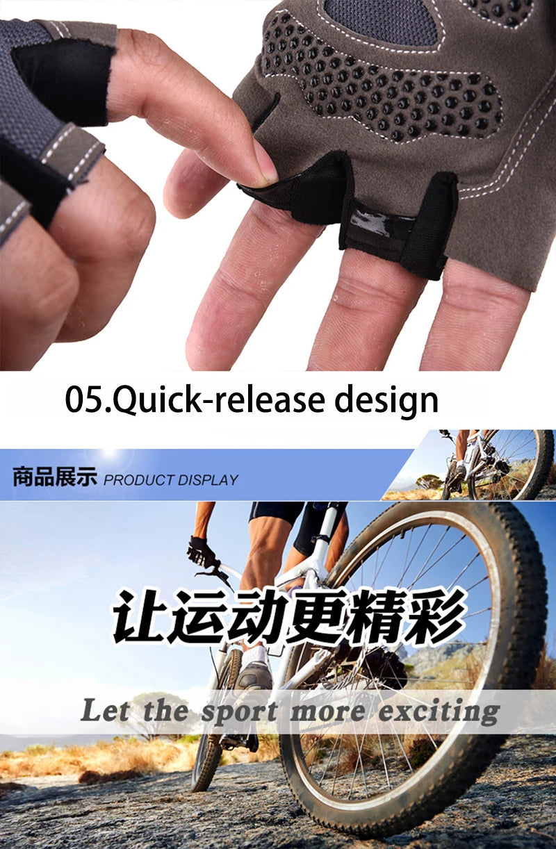 Fingerless cycling gloves in grey and black with a textured palm grip and easy-pull removal tabs.