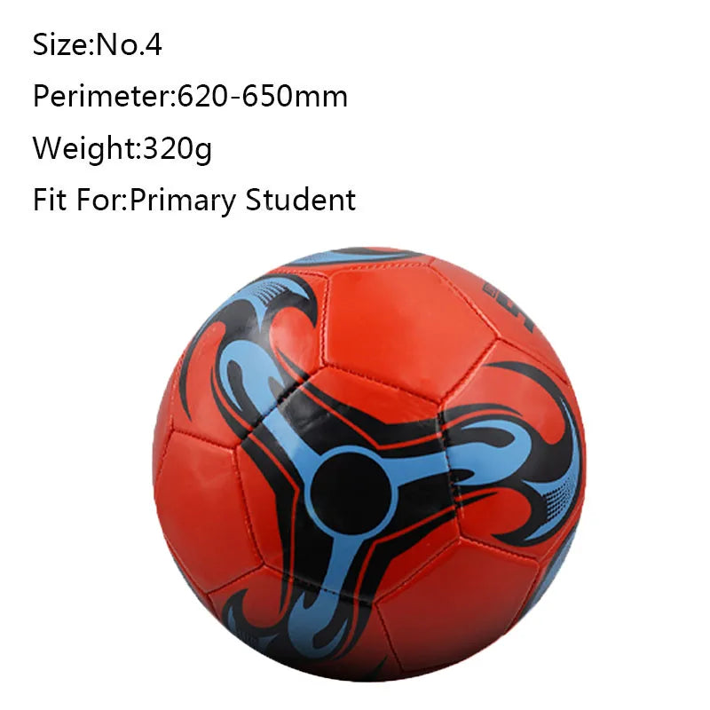 Size 4 red football with blue and black flame-style patterns, perfect for primary students.