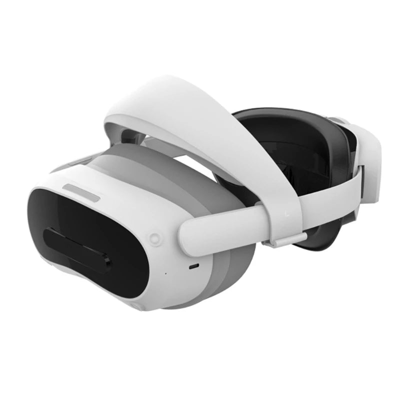 White VR headset strap with a sleek, ergonomic design and black facial interface padding for improved comfort.