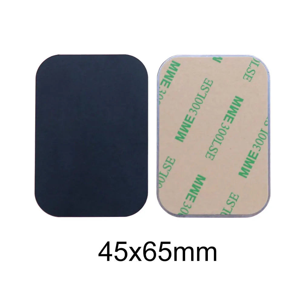 Two rectangular adhesive magnetic plates, 45x65mm. One side is solid matte black, the other has a beige adhesive backing.