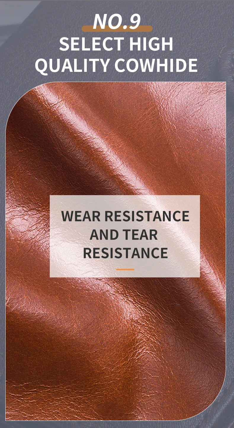 Close-up of premium brown cowhide leather with a smooth, durable finish, highlighting its high-quality texture.