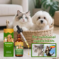 Probiotic nutritional supplement for dogs and cats in a 60ml amber glass bottle with a clear, graduated dropper.