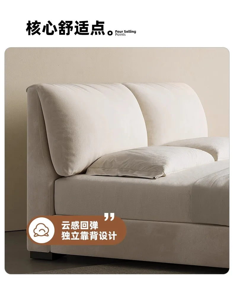 Modern 180x200cm cream storage bed featuring a plush, padded headboard for added comfort and a sleek, minimal design.