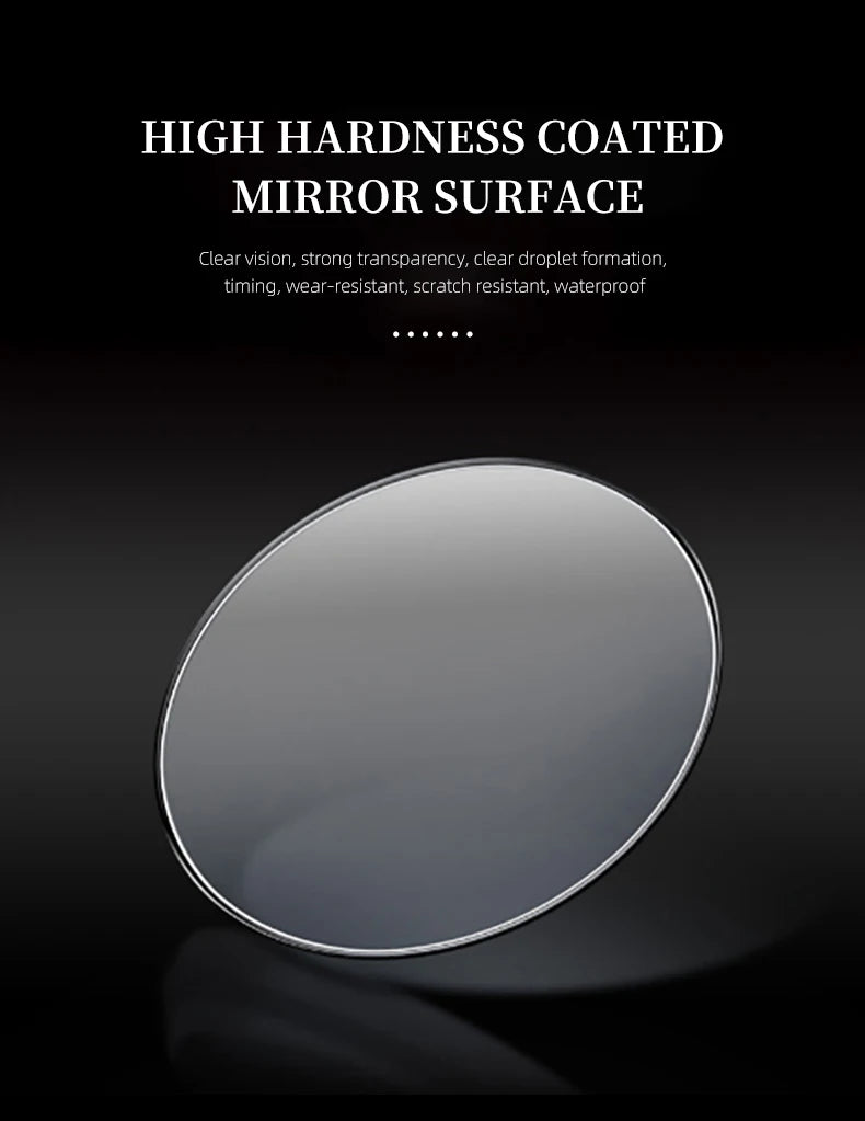 Close-up of a circular, scratch-resistant stainless steel watch face with a clear, high-hardness glass mirror surface.