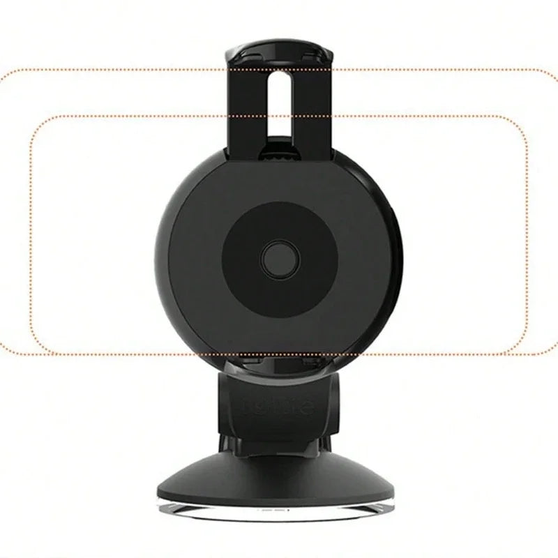 Black car dashboard or windshield phone mount with an adjustable cradle and suction cup base.