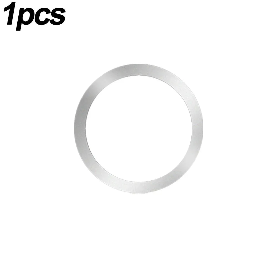 A single, thin silver-colored circular metal washer or ring isolated on a white background.