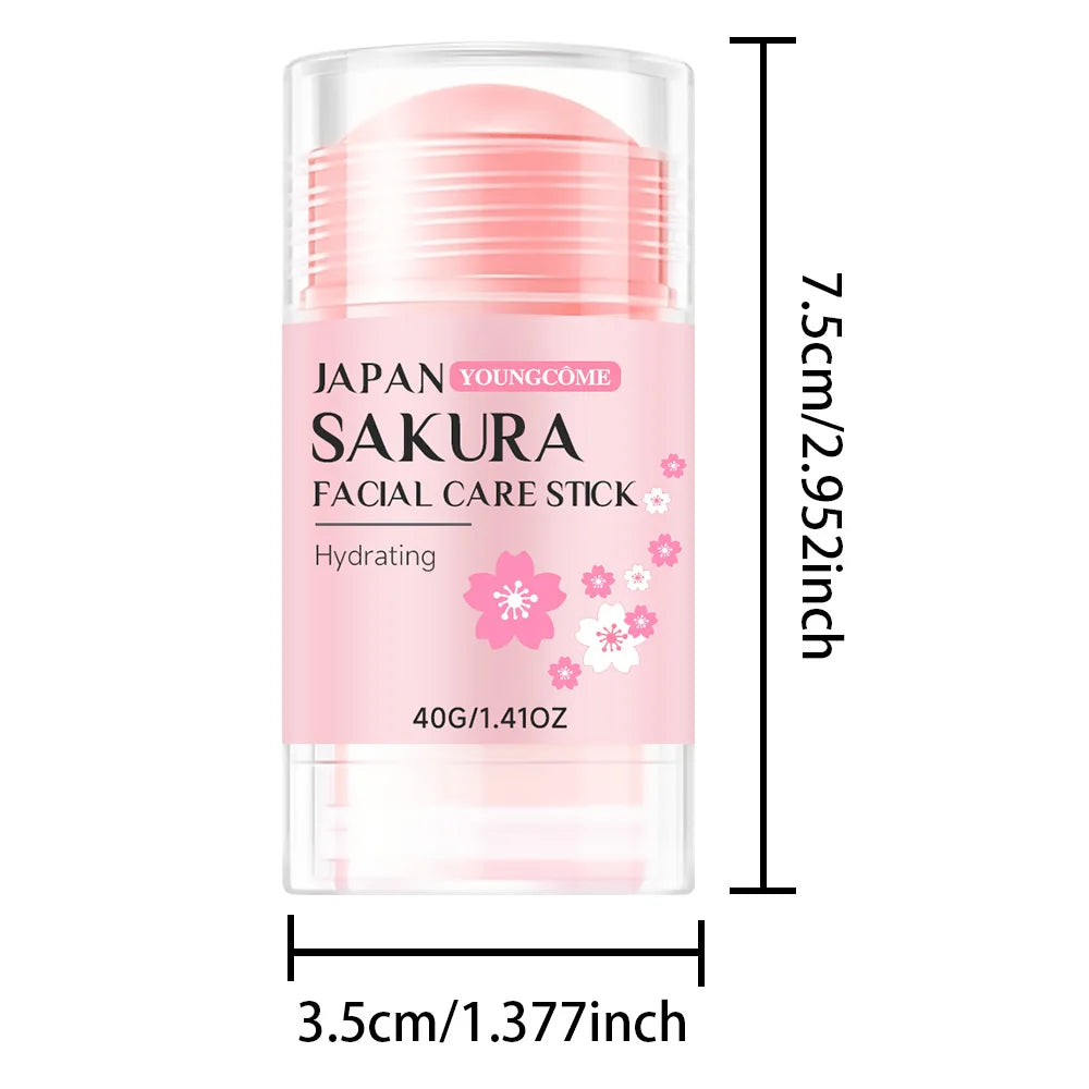 Pink Sakura hydrating facial care stick in a 40g twist-up applicator, featuring cherry blossom floral designs.