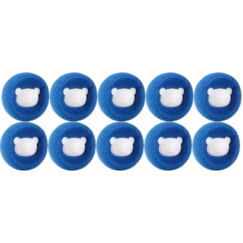 Ten blue circular scrubbing sponges, each featuring a cute, white, embossed bear face in the centre.