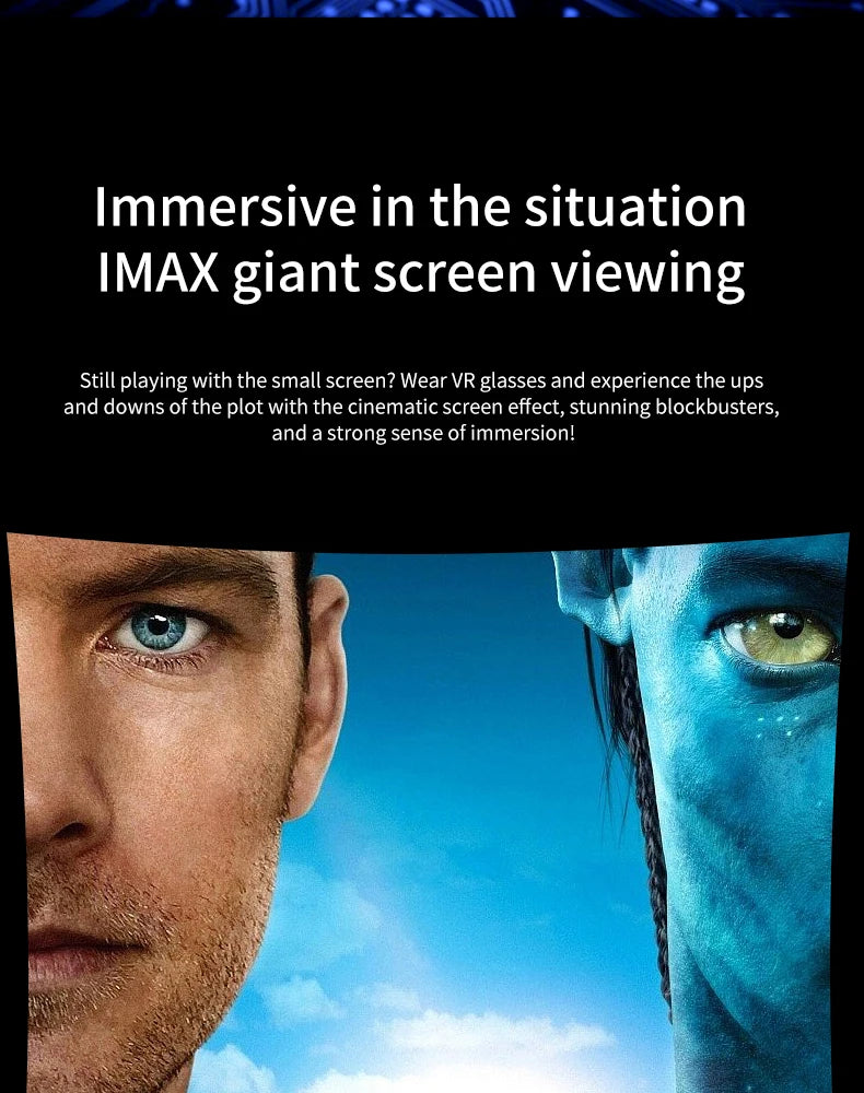 Black 3D virtual reality smartphone headset with adjustable straps for an immersive, cinematic IMAX viewing experience.