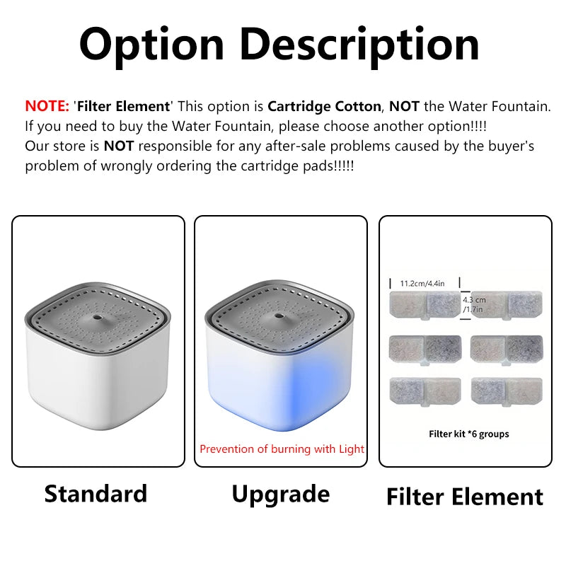 Set of white square pet water fountain replacement filter cartridges. Six rectangular grey and white filtration pads.