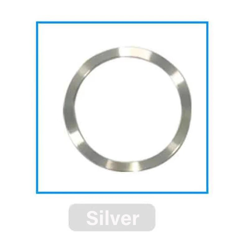 A simple silver metal ring with a smooth, polished finish, centered on a white background.