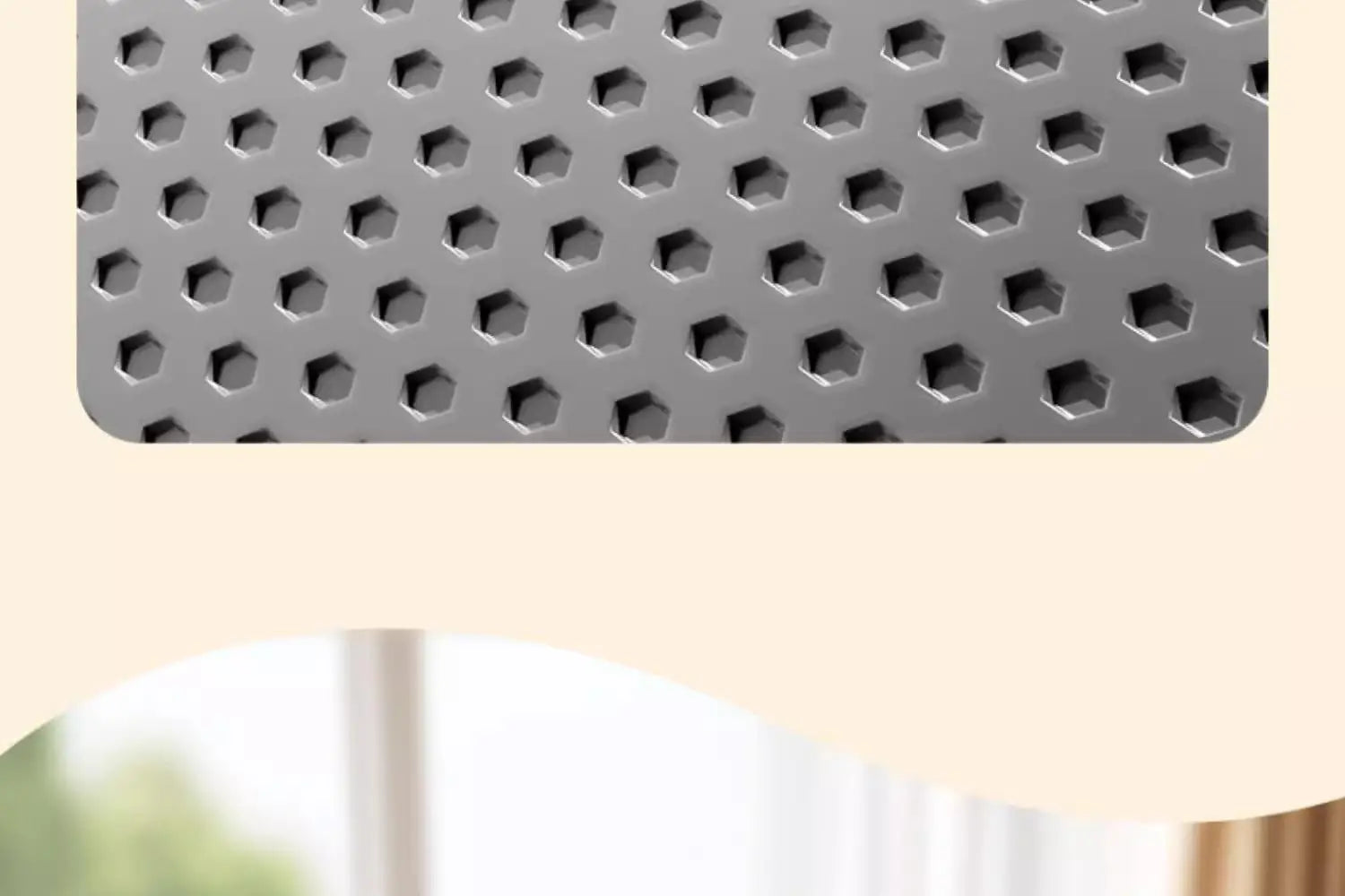 Grey heavy-duty cat litter mat featuring a honeycomb pattern designed to trap loose litter.