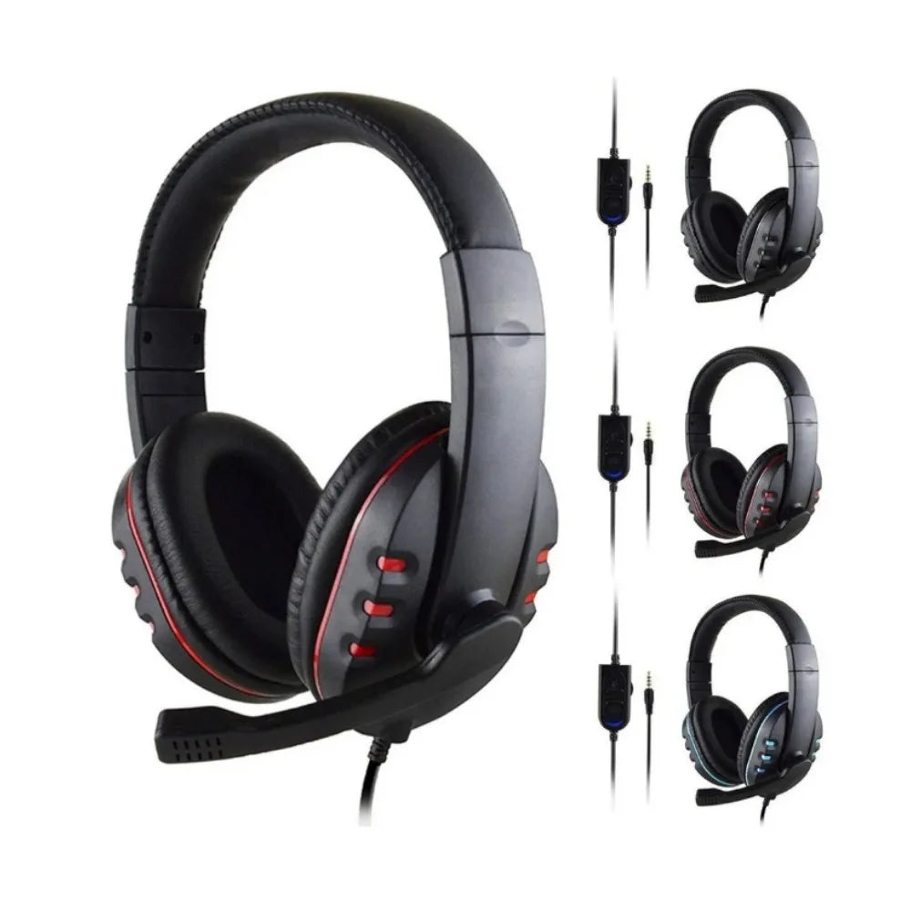 Black wired gaming headset with padded ear cups, microphone, and cable-mounted volume control. Available in 3 accents.