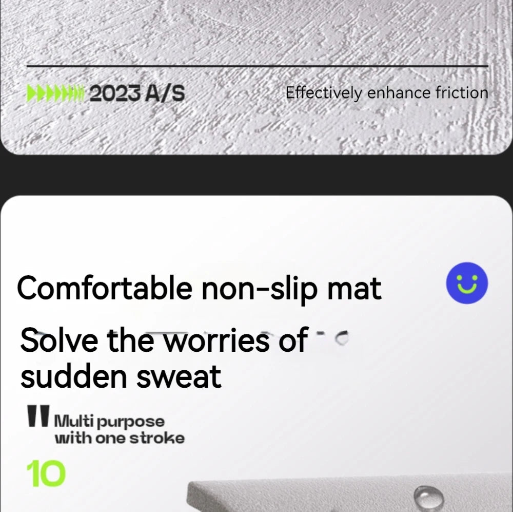 White, textured, non-slip absorbent mat for home use with marketing text overlaying the product image.