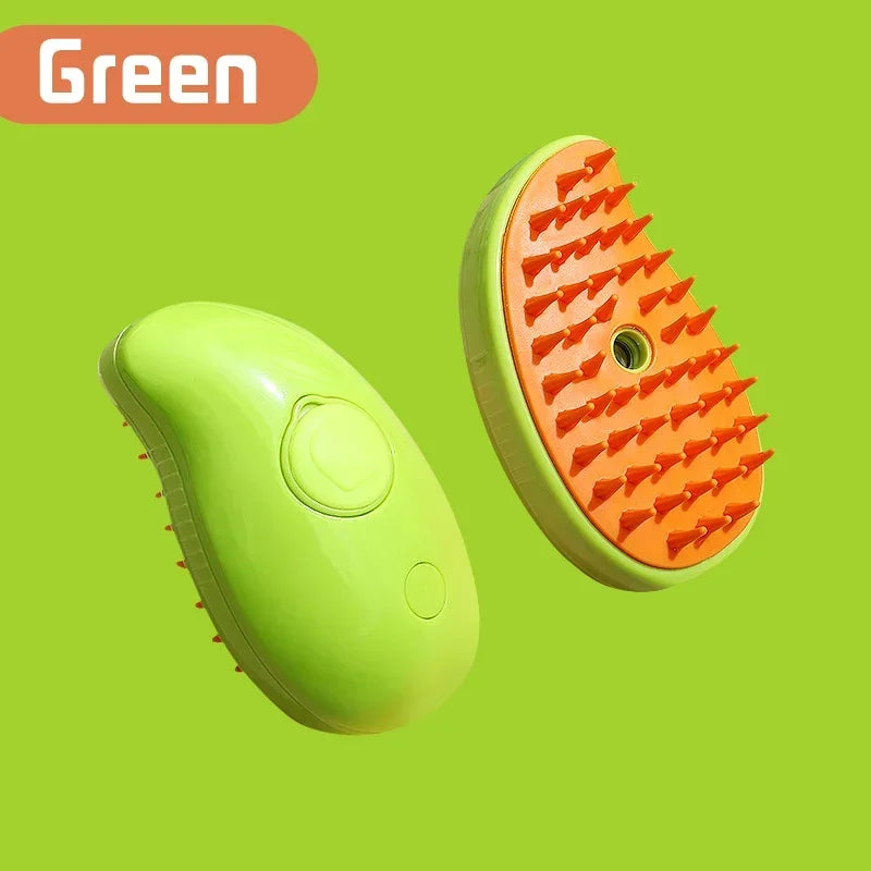 Two light green, teardrop-shaped scalp massage brushes with orange silicone bristles, shown from top and underside.