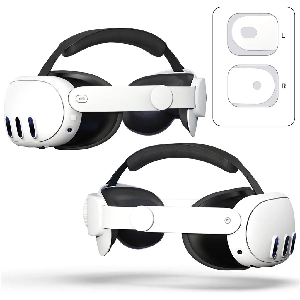 White adjustable comfort head strap for VR headset, featuring a black cushioned top band and rear support.