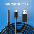 7mm waterproof endoscope inspection camera with black cable, USB Type-C connector, and USB-A adapter.