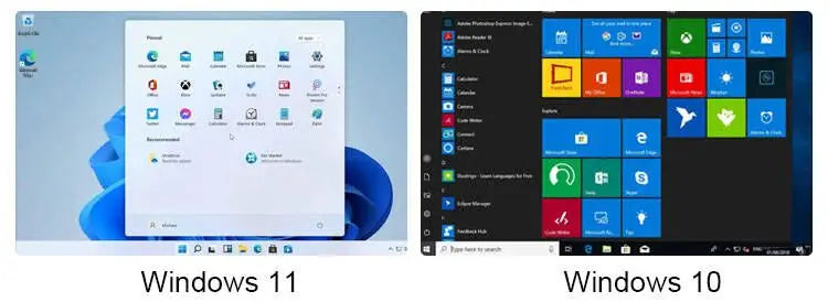 Dual-screen laptop showing Windows 11 interface on the main display and Windows 10 interface on the touch display.