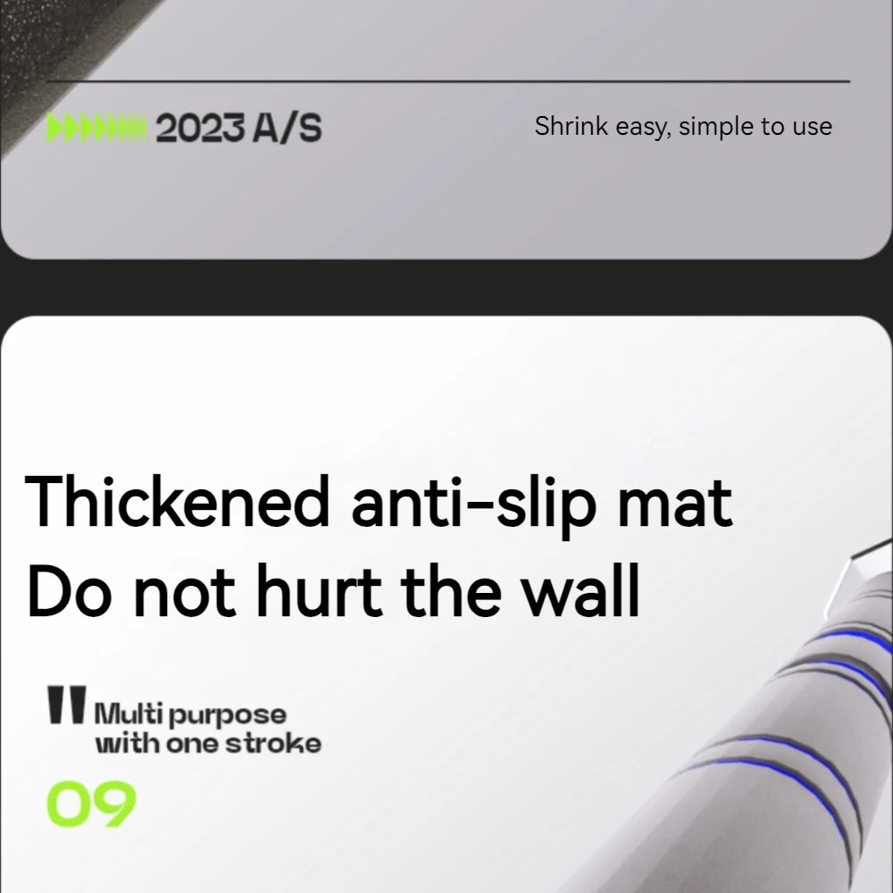 Product advert for a white, thickened, wall-friendly anti-slip mat featuring grey and blue striped structural details.