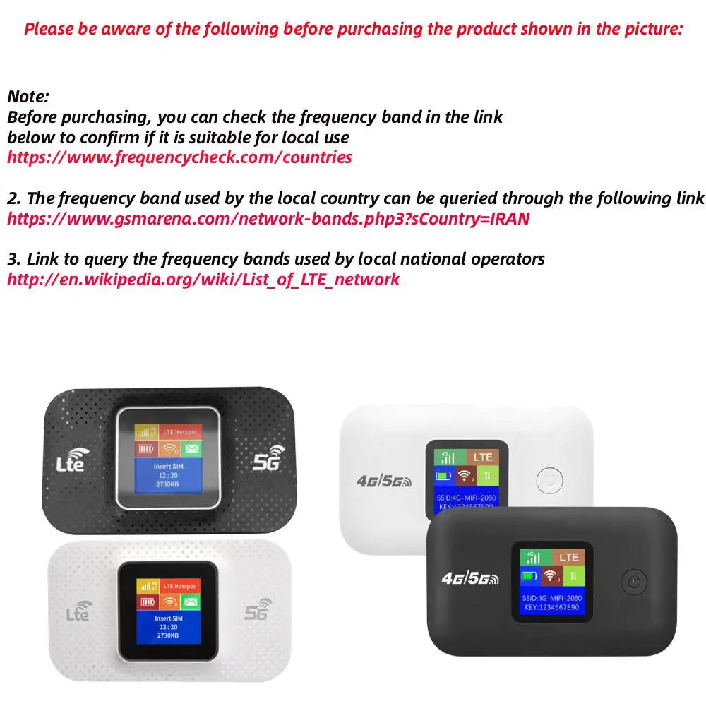 Three portable 4G LTE Wi-Fi routers in black and white, featuring compact designs and clear digital status screens.