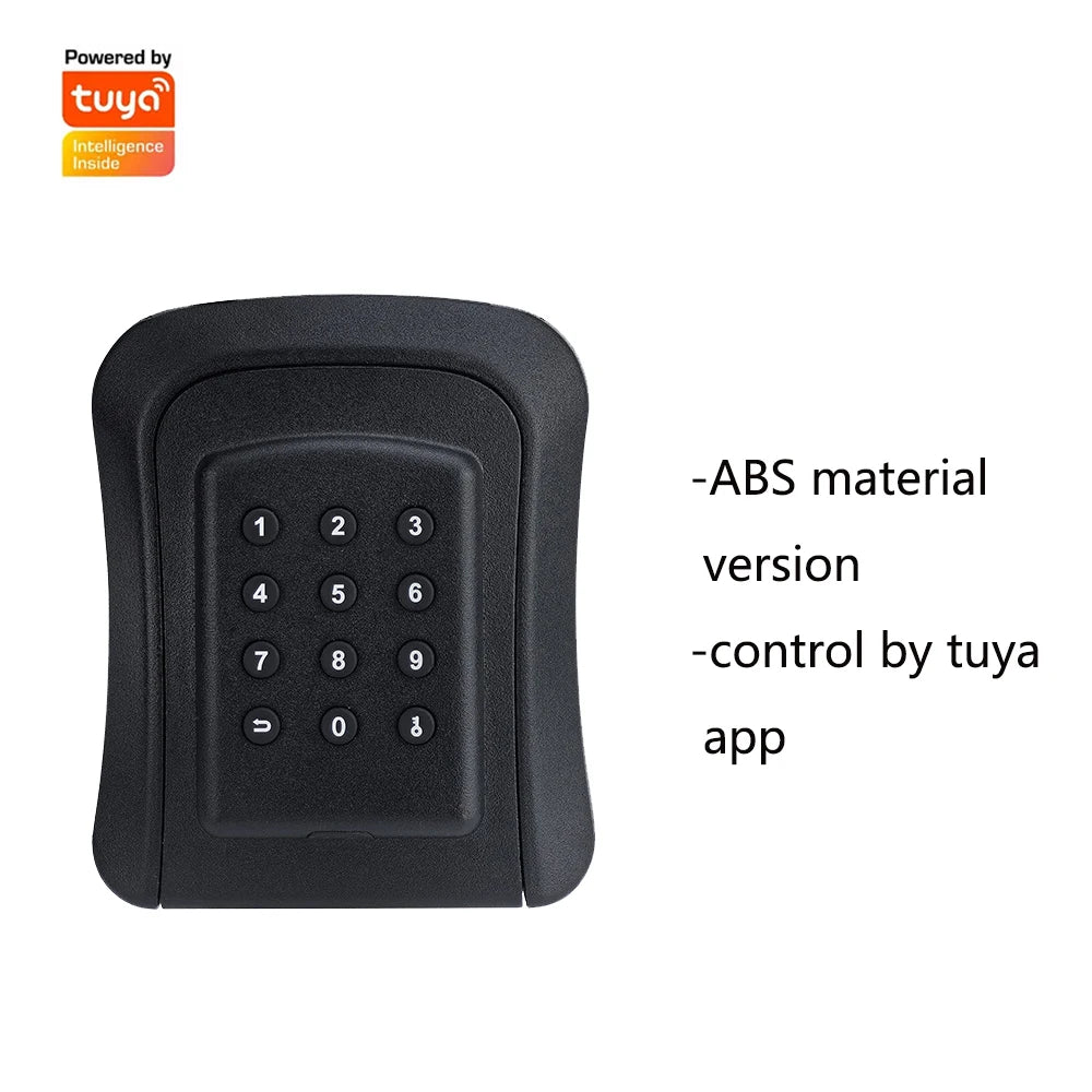 Black ABS plastic smart keypad lock with numbers 0-9, controlled by the Tuya app.