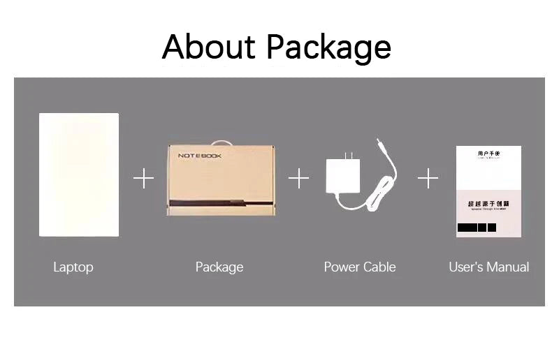 Package contents: 15.6-inch laptop, cardboard storage box, power charger and a user manual.