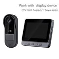 Black wireless video doorbell and indoor monitor with a 4.3-inch screen, camera lens, and night vision capabilities.